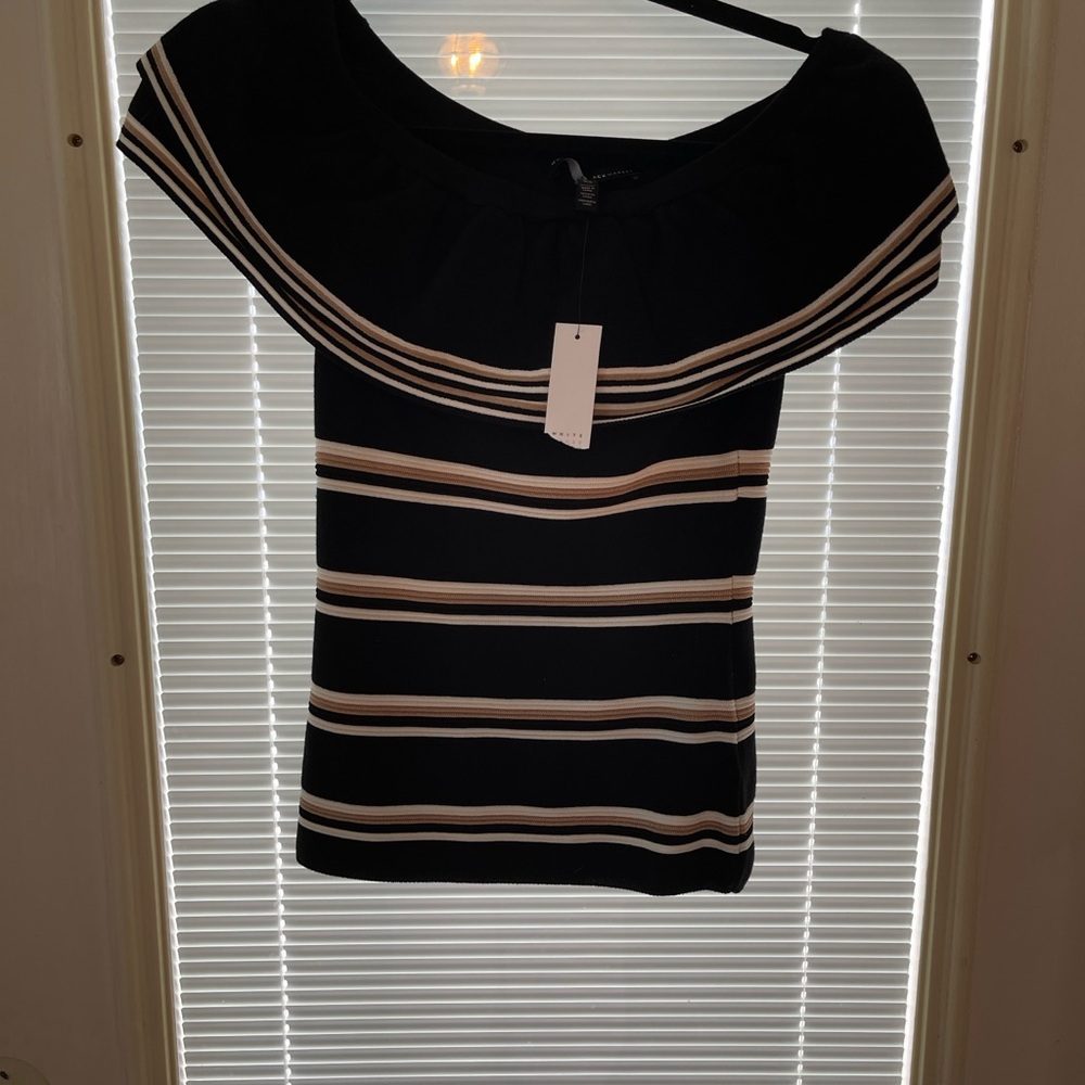 White House Black Market Black and Tan Striped Top